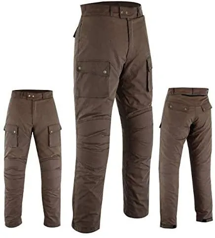 Warrior Gears® Men's Wax Cotton Waxed Motorcycle Trousers, Motorbike Pants Waterproof - Brown