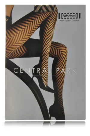 WOLFORD CENTRAL PARK Striped Nude Black Tights 9753