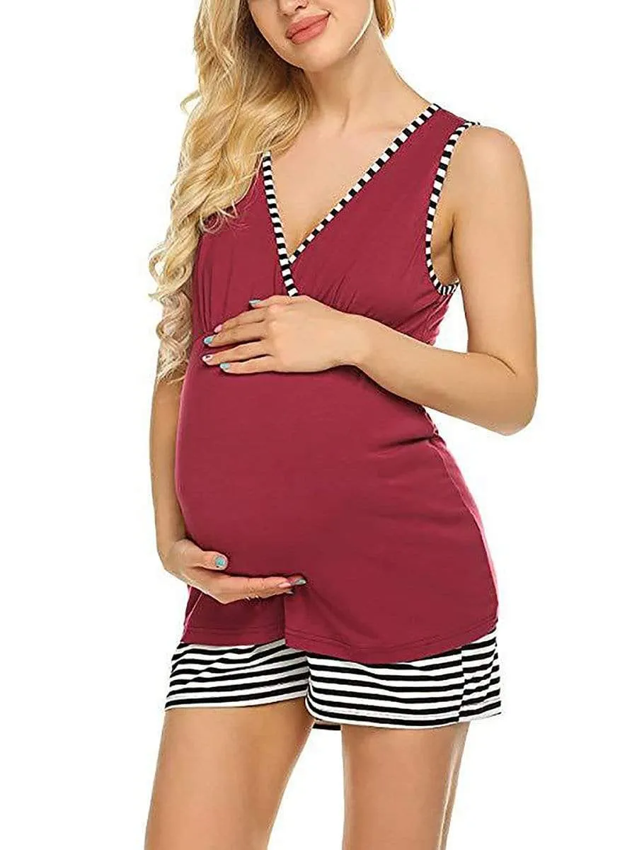 Women Maternity Pajamas Suit Summer Nursing Clothes Breastfeeding Sleepwear Sets