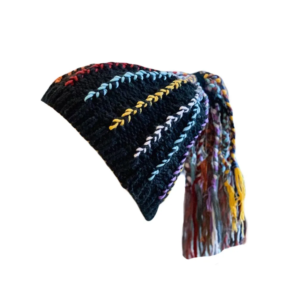 Womens Beanie Hat with Tassels - Bohemian Style Skull Cap YZ50235