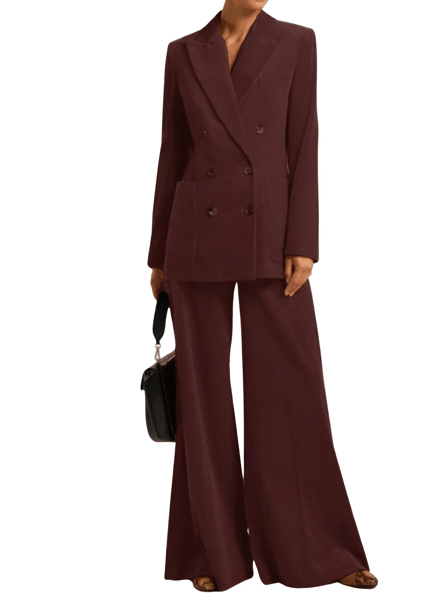 Women's Suit 2-Piece Corduroy Flared Wide Leg Pants Suit