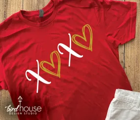 XOXO with Hearts, Cute Valentines Day Shirt, Pick any 2 Colors