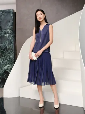 YAYING Blue Elegant Pleated Skirt