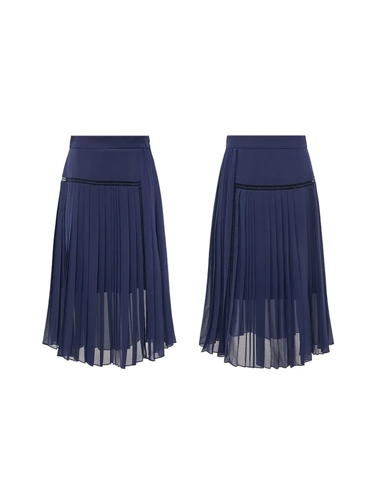 YAYING Blue Elegant Pleated Skirt