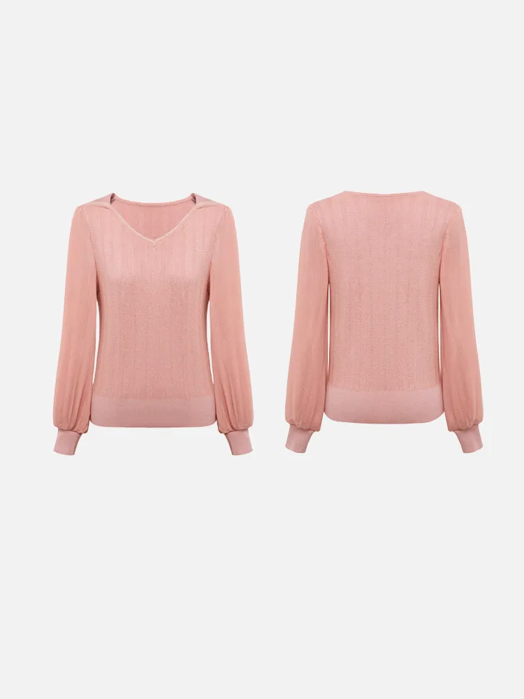 YAYING Puff Sleeves Knit Sweater