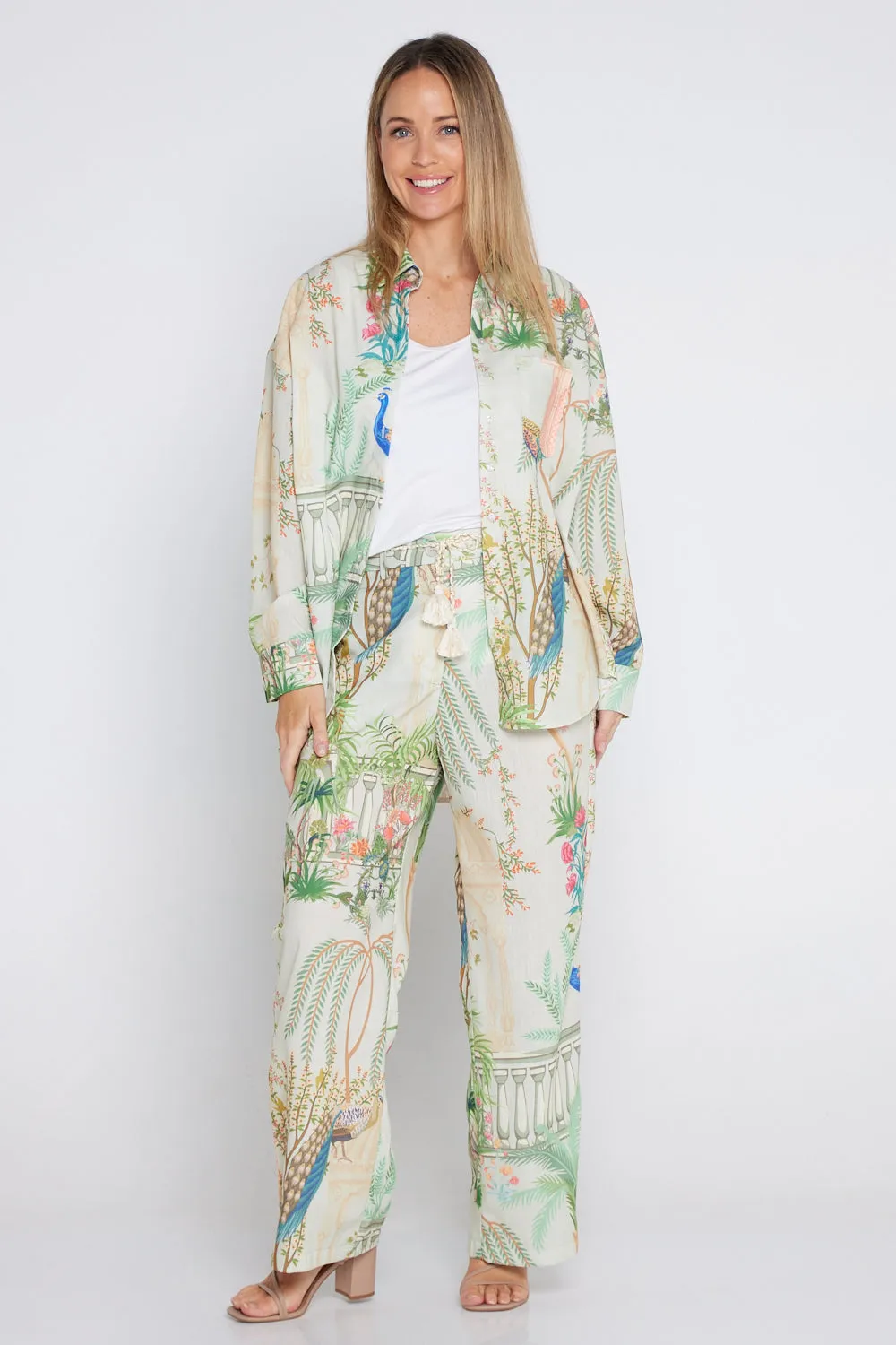 Zafira Linen Pants - Peacock Print