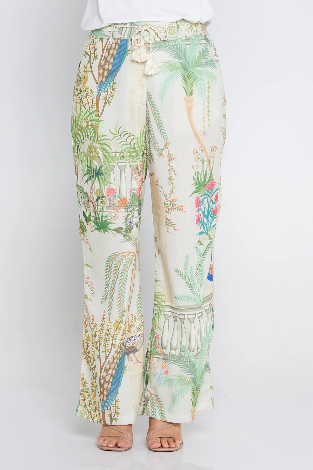 Zafira Linen Pants - Peacock Print